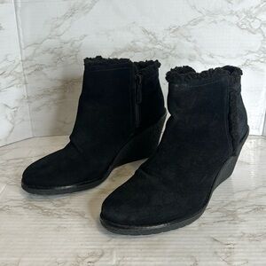 Cole Haan Black Suede Michelle Shearling Waterproof Rain Wedge Booties size 10 B